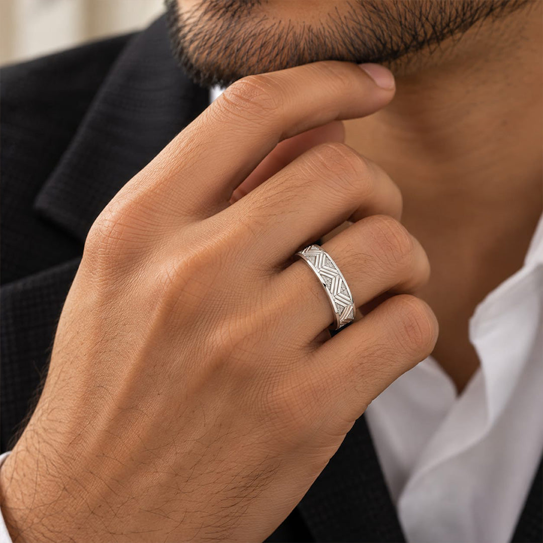 Prism Cut 925 Sterling Silver Contemporary Band Ring