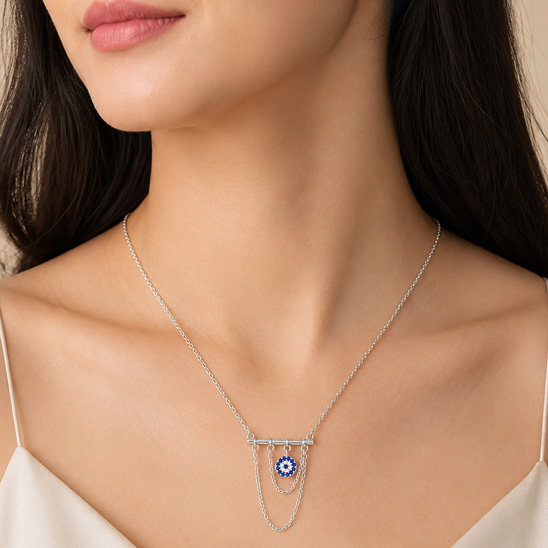 Protective Layered silverevil Eye Chain Pendant