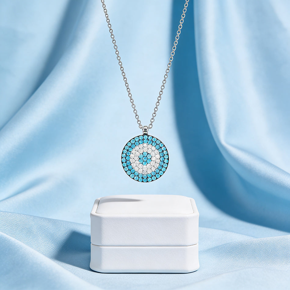 Protective Blue Evil Eye 925 Sterling Silver Chain Pendant for Women