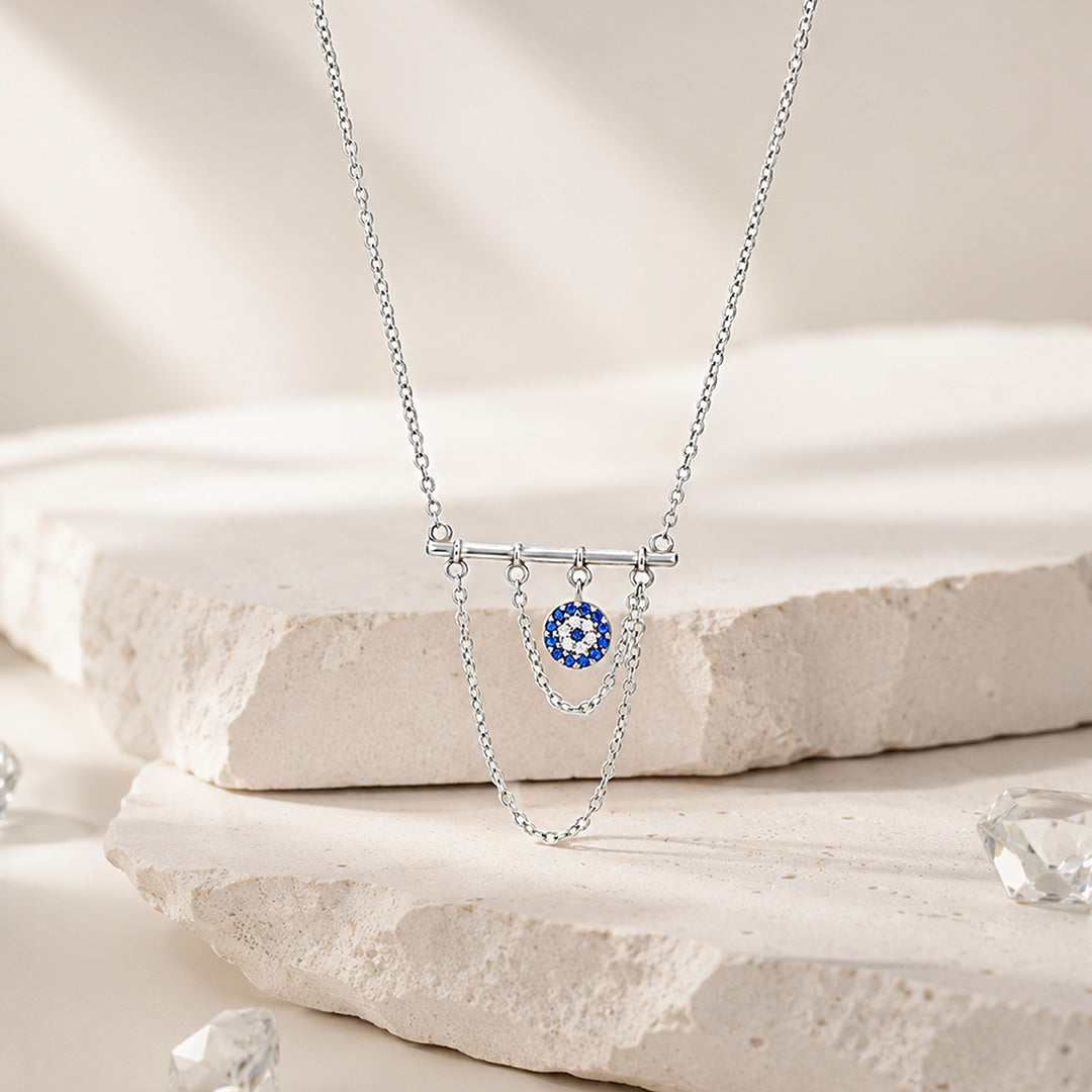 Protective Layered silverevil Eye Chain Pendant