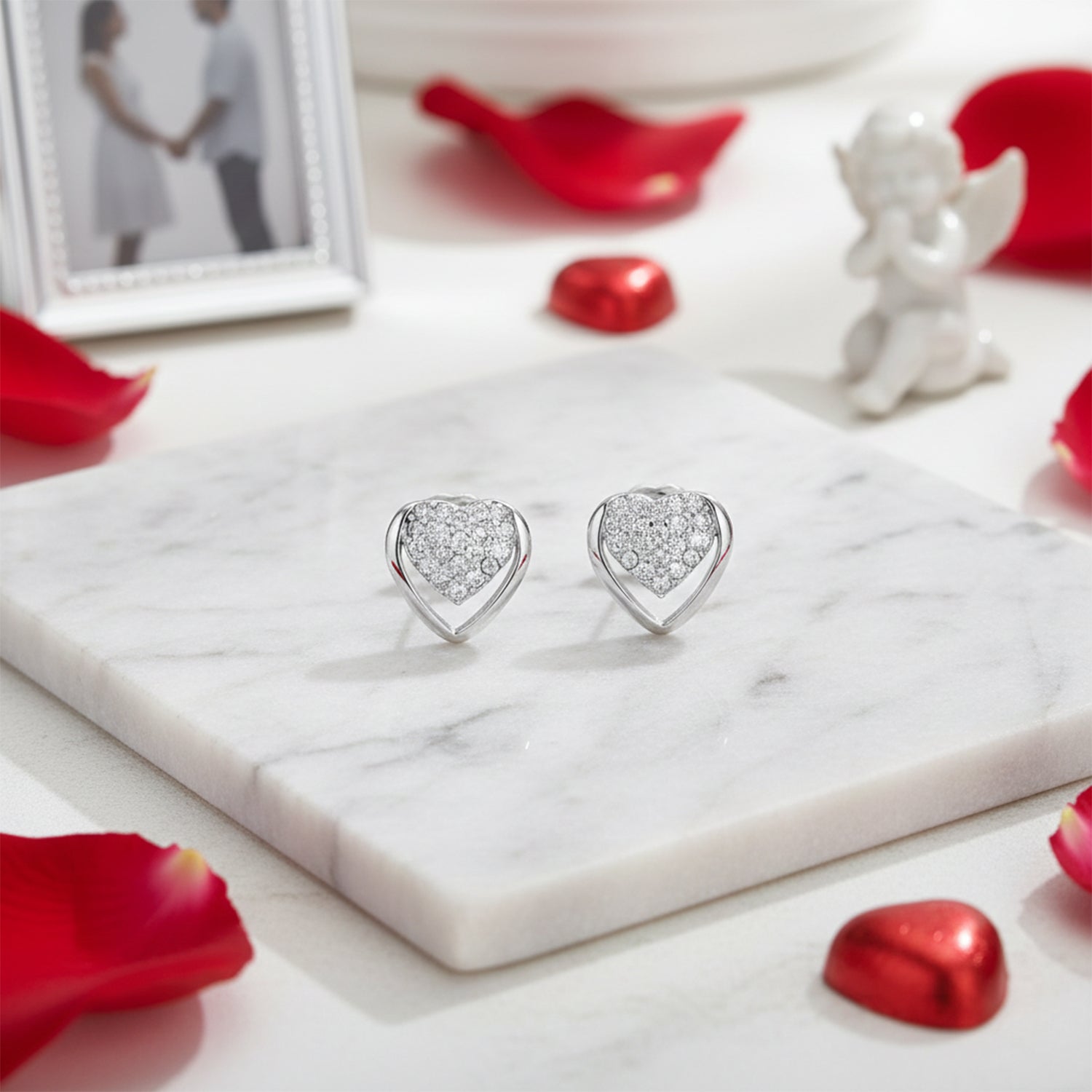 Pure Heart Sparkle 925 Sterling Silver Earrings for Women