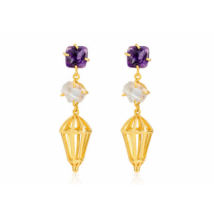 Purple Quartz 925 Sterling Silver Caged Drop Earrings