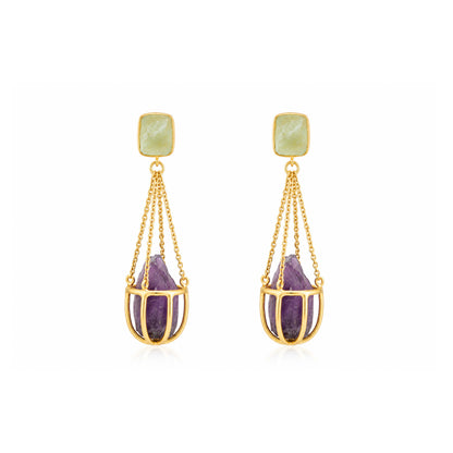 Purple Crystal Dangle 925 Sterling Silver Earrings