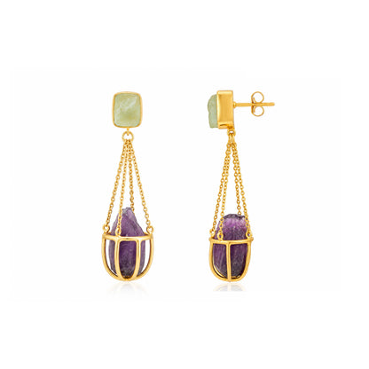 Purple Crystal Dangle 925 Sterling Silver Earrings
