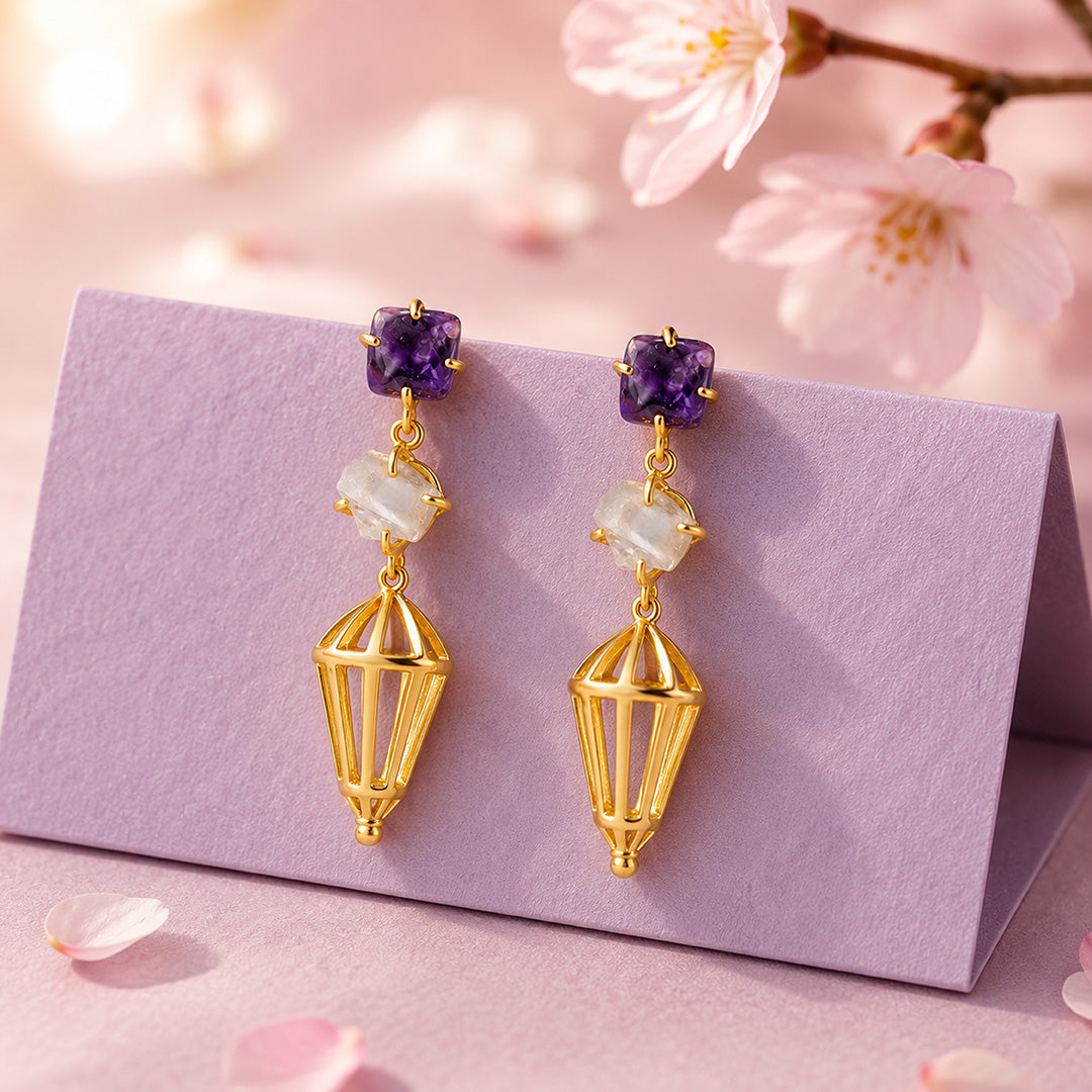 Purple Quartz 925 Sterling Silver Caged Drop Earrings