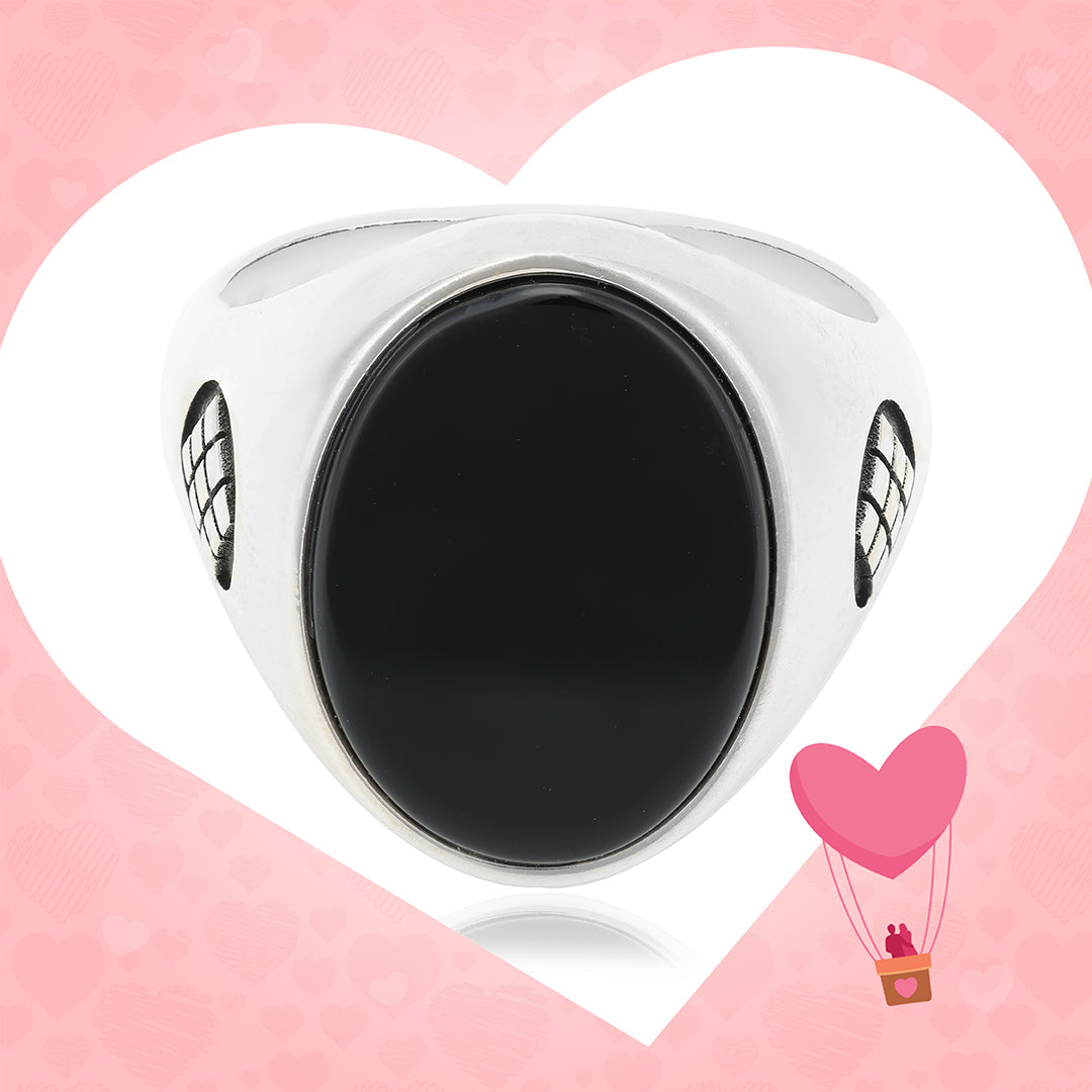 Radiant Halo Sterling Silver Black Agate Ring