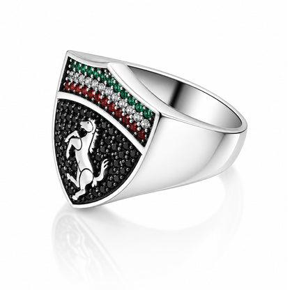 Racing Horse Emblem 925 Sterling Silver Ring