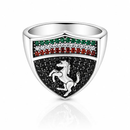 Racing Horse Emblem 925 Sterling Silver Ring