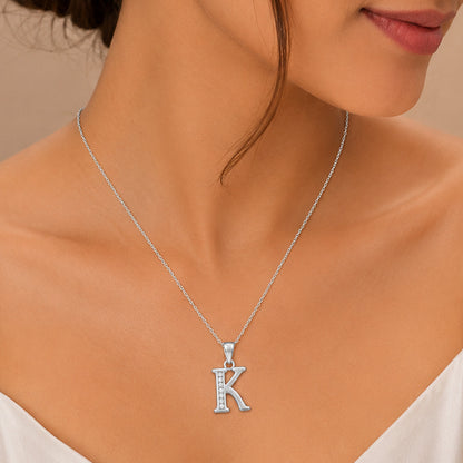 Radiant Crystal Initial K 925 Sterling Silver Pendant