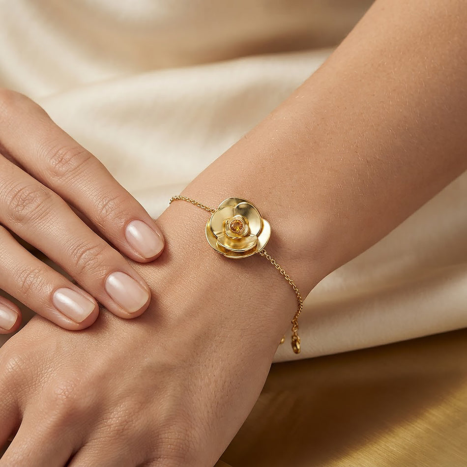 Radiant Sculpted Rose Golden Floral Statement Designer Bracelet