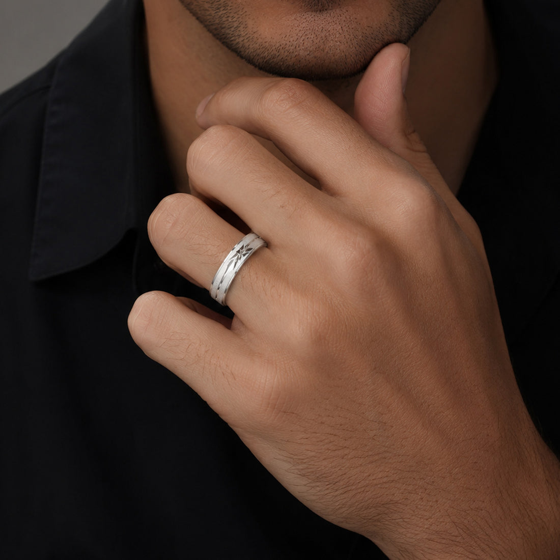 Radiant Beveled Edge Starburst 925 Sterling Silver Ring for Men