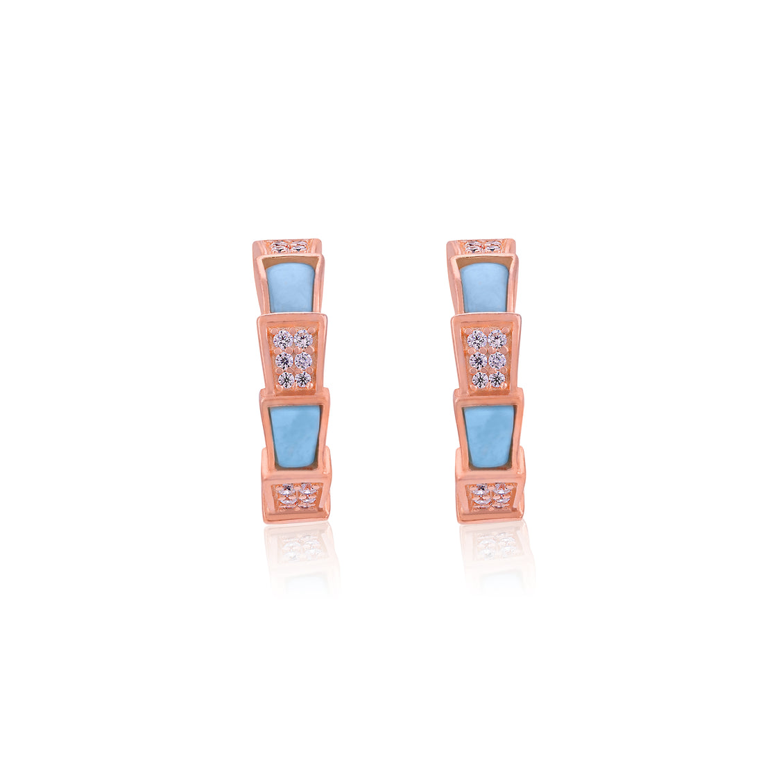 Radiant Blue Accent Rose Gold 925 Sterling Silver Stud for Women