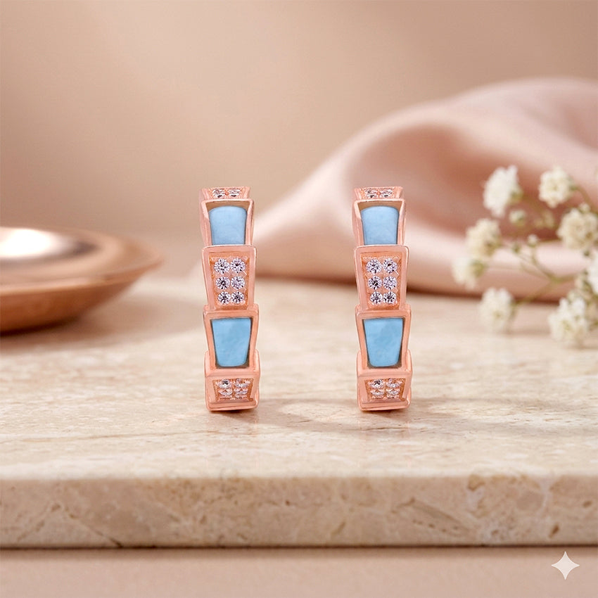 Radiant Blue Accent Rose Gold 925 Sterling Silver Stud for Women