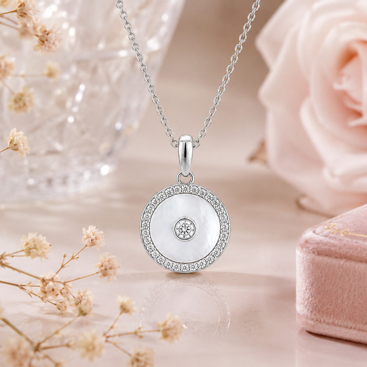 Radiant Circular Halo Sparkle 925 Sterling Silver Pendant for women