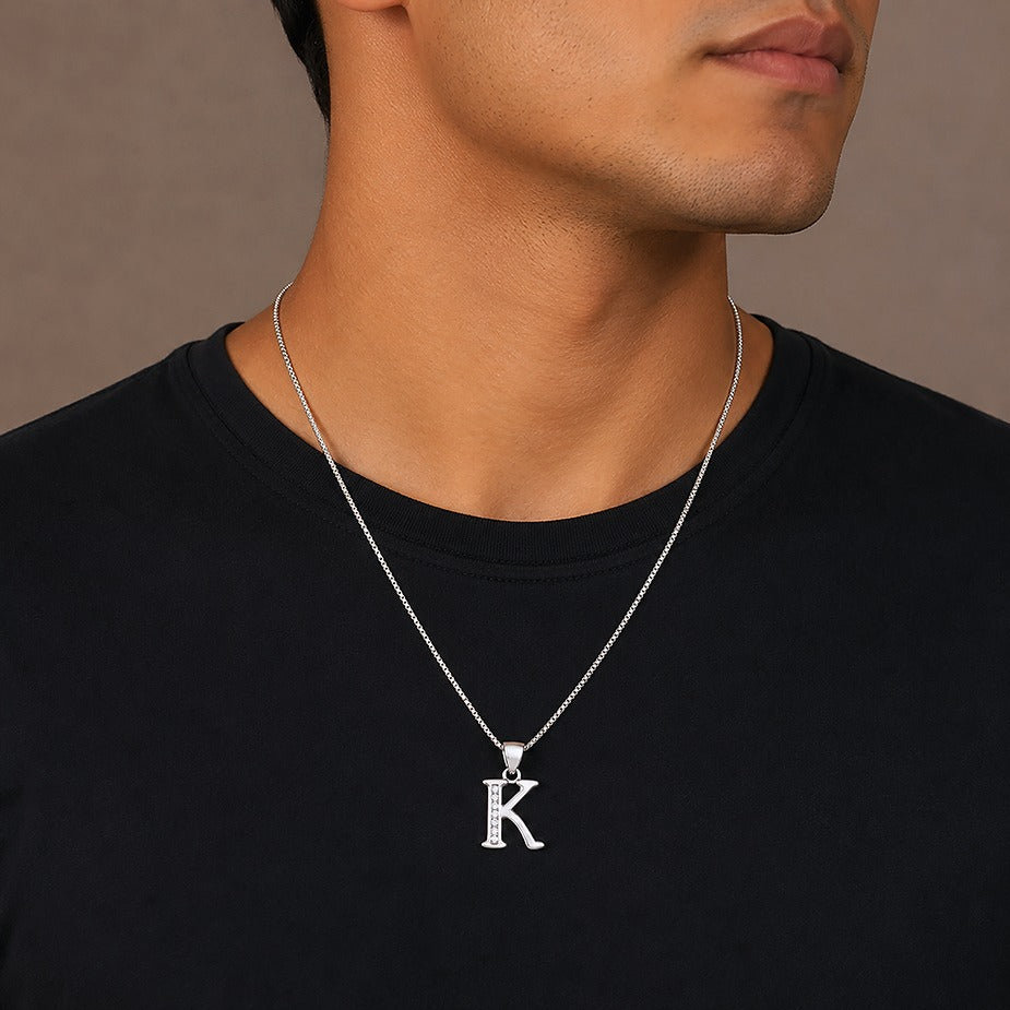 Radiant Crystal Initial K 925 Sterling Silver Pendant