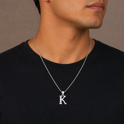 Radiant Crystal Initial K 925 Sterling Silver Pendant