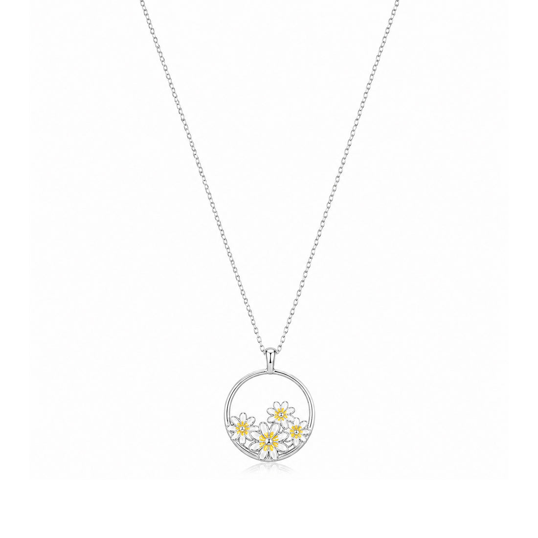 Radiant Floral Circle 925 Sterling Silver Chain Pendant for Women