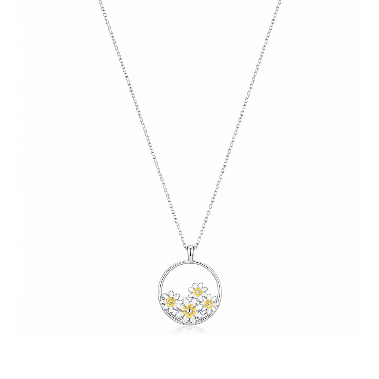 Radiant Floral Circle 925 Sterling Silver Chain Pendant for Women