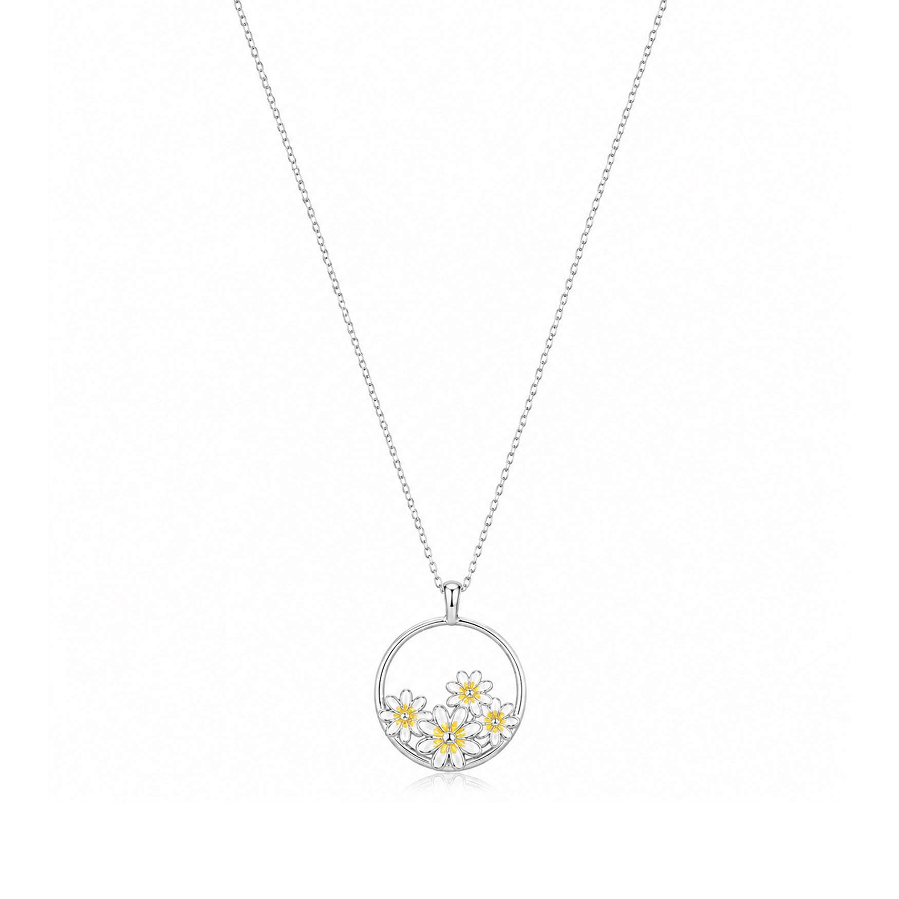 Radiant Floral Circle 925 Sterling Silver Chain Pendant for Women