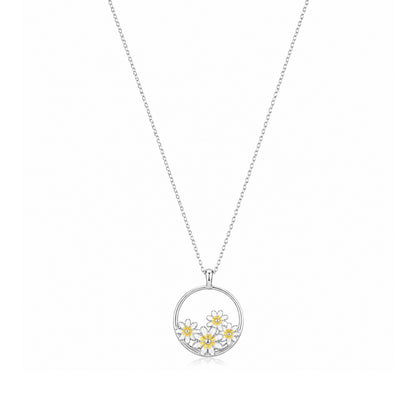 Radiant Floral Circle 925 Sterling Silver Chain Pendant for Women