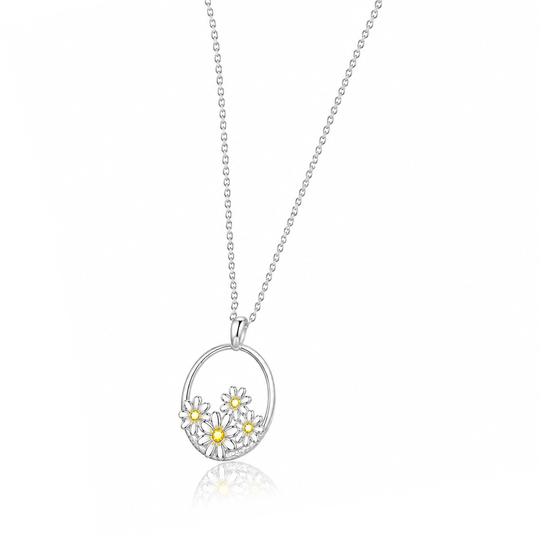 Radiant Floral Circle 925 Sterling Silver Chain Pendant for Women