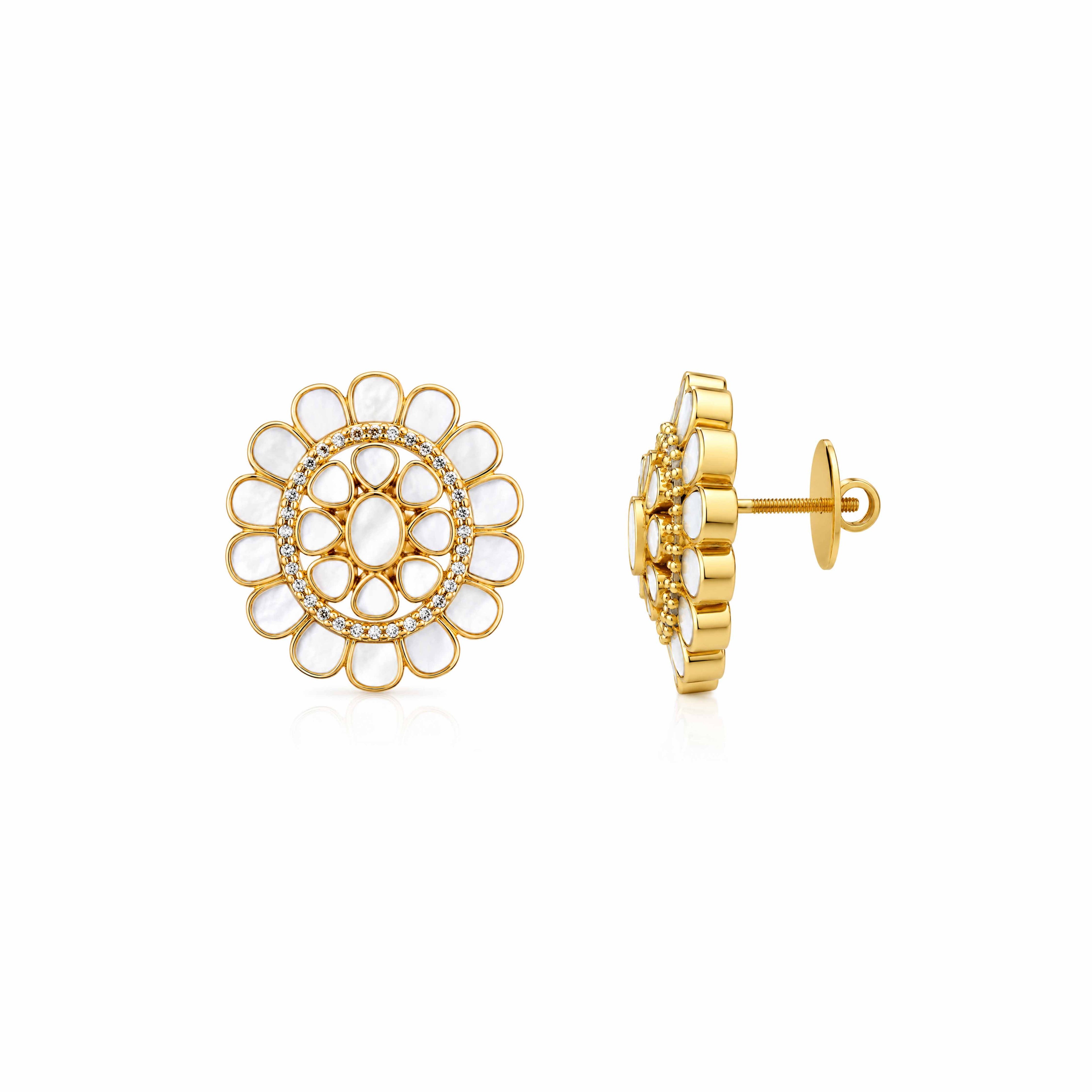 Radiant Floral Halo 925 Sterling Silver Designer Earring