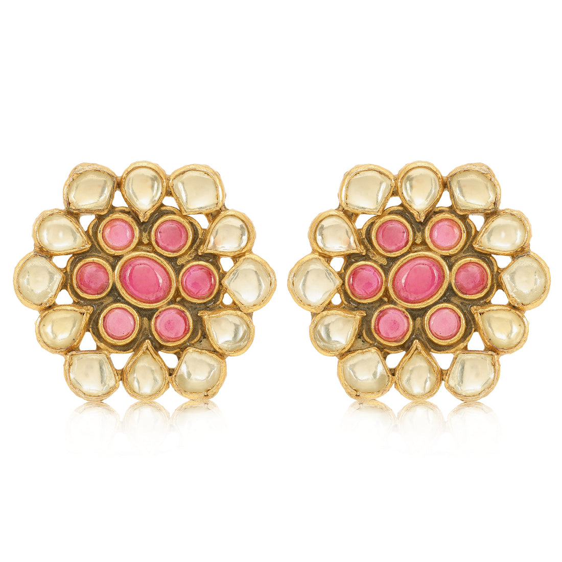 Radiant Glow Polki Cluster Silver Earrings