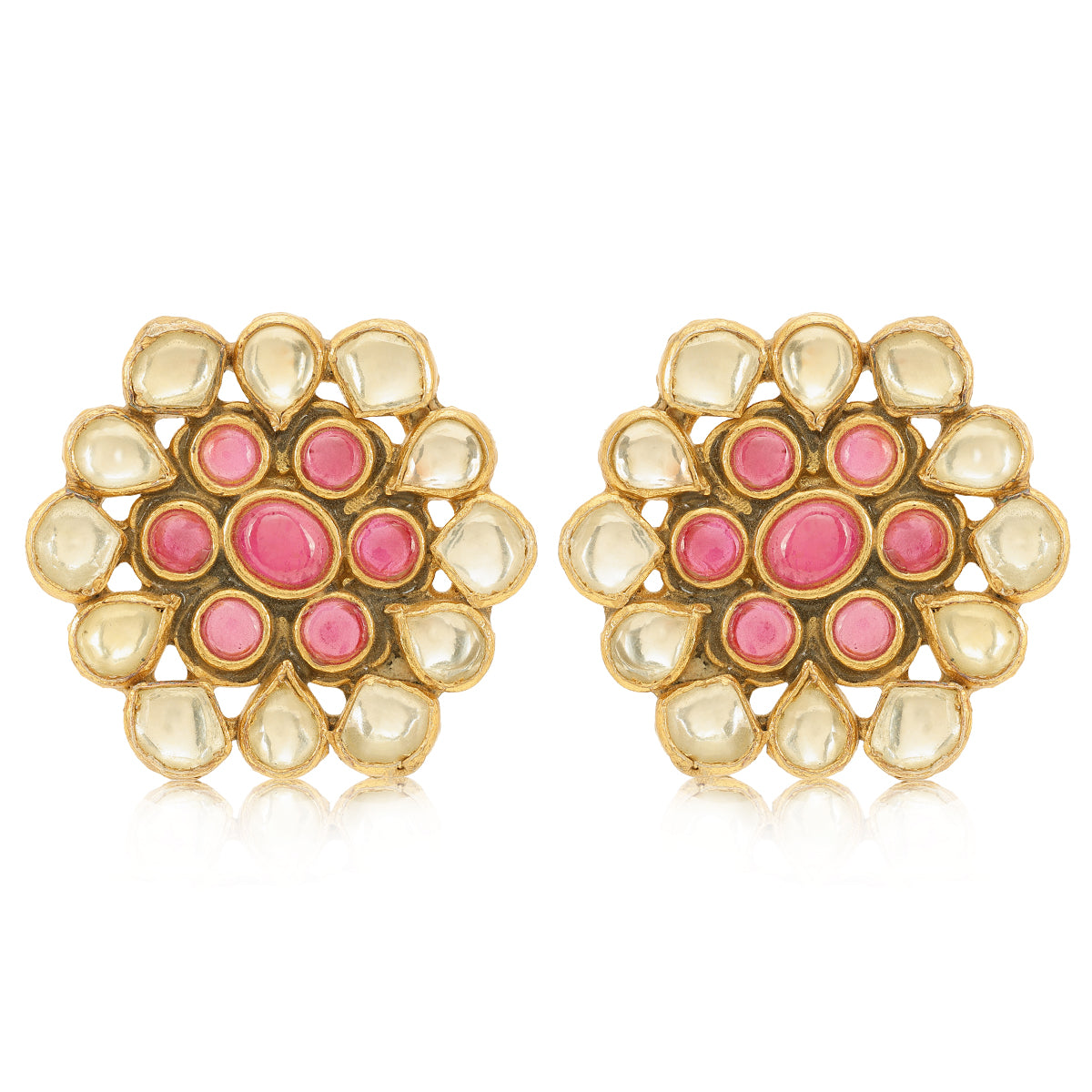 Radiant Glow Polki Cluster Silver Earrings