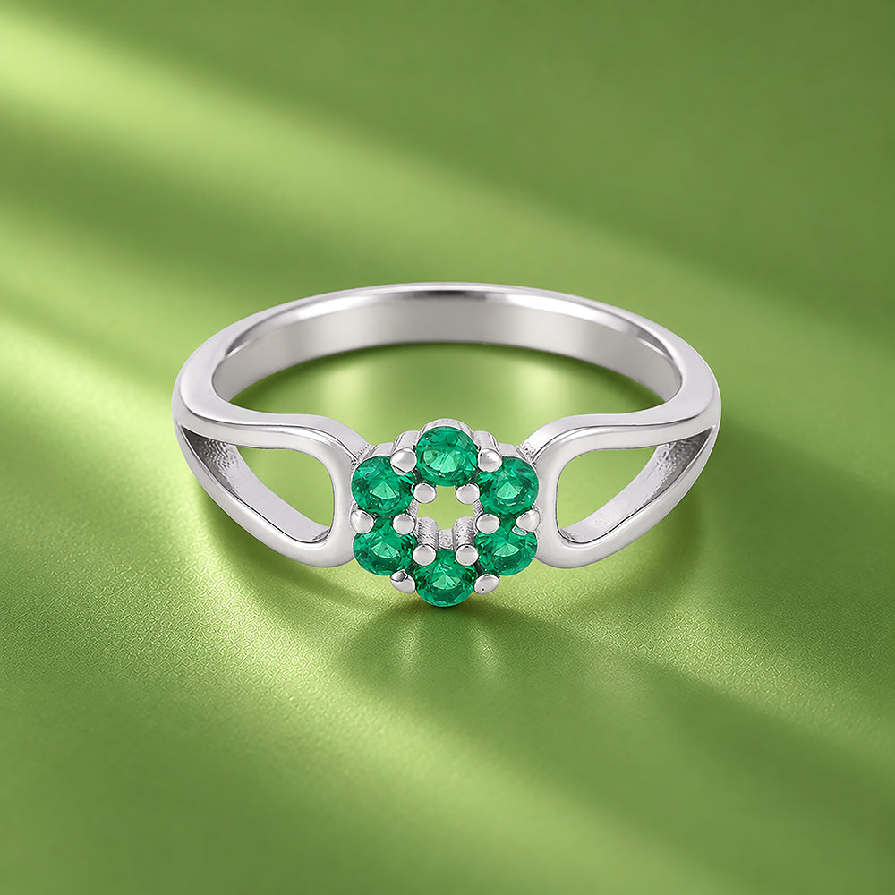 Radiant Green Bloom 925 Sterling Silver Ring for Women