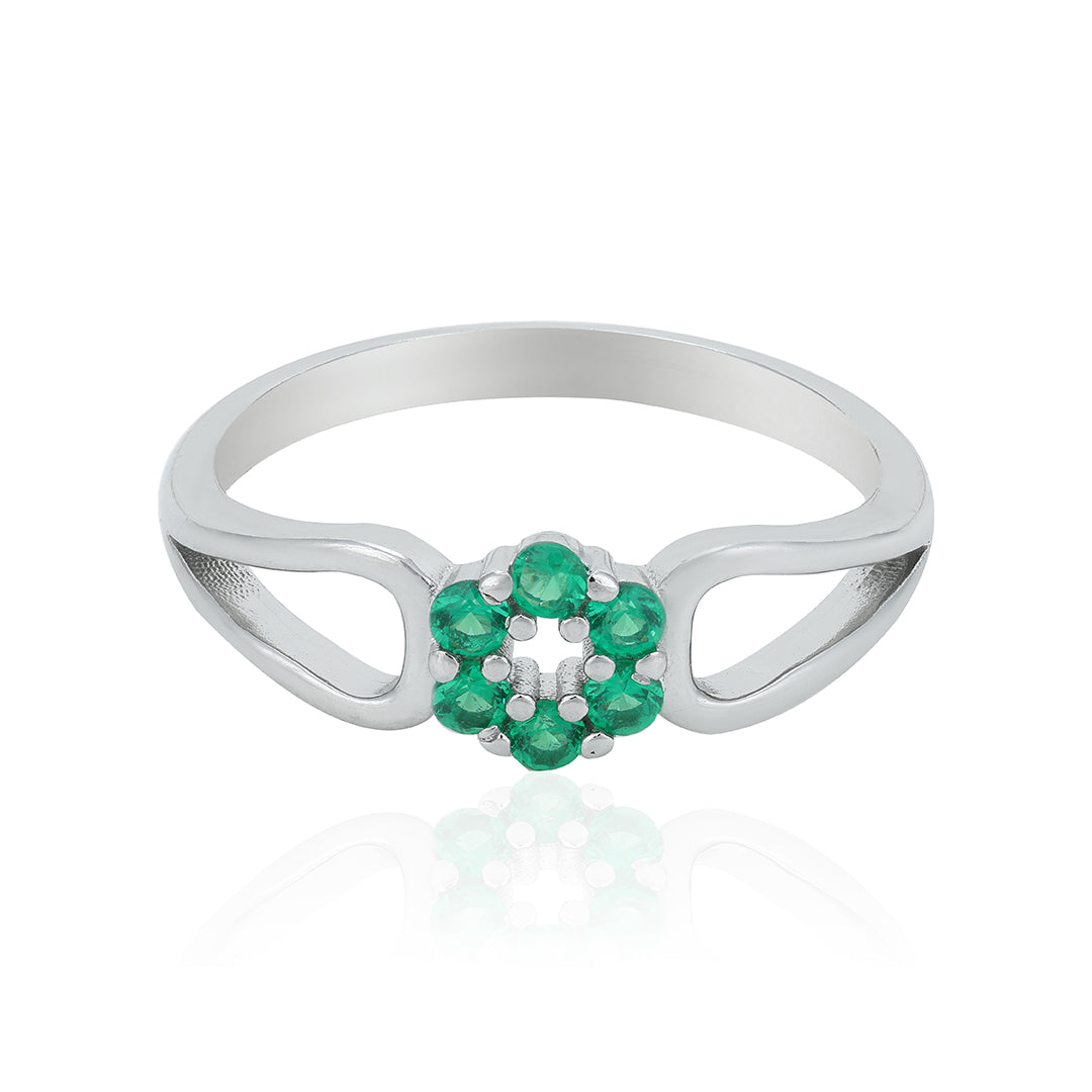 Radiant Green Bloom 925 Sterling Silver Ring for Women