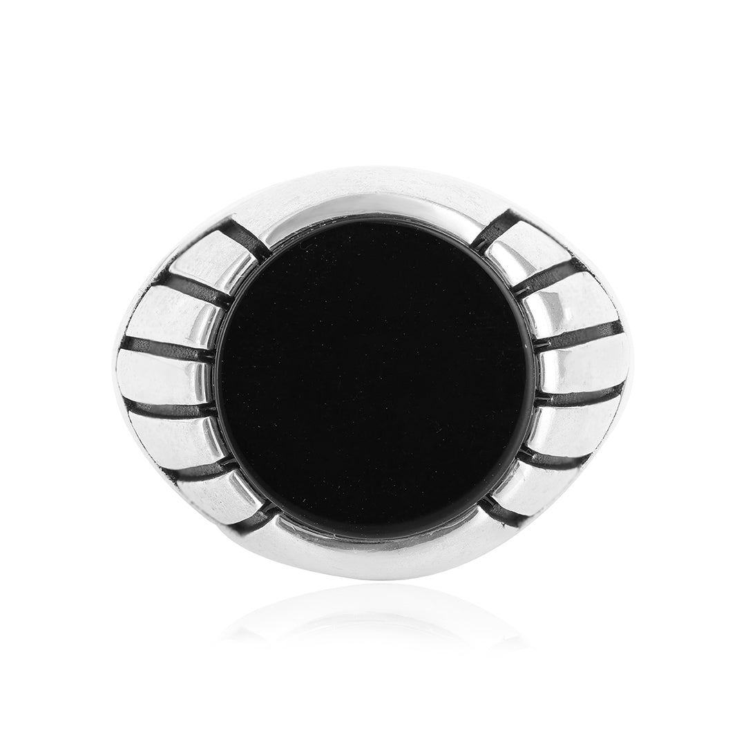 Radiant Halo Sterling Silver Black Agate Ring