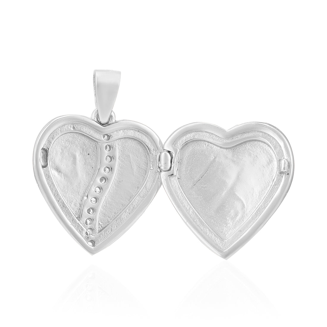 925 Radiant Heart Rhodium Plated Centered Stone Locket Pendants