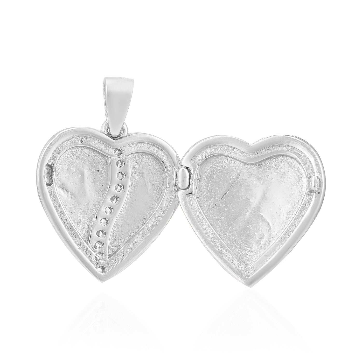 925 Radiant Heart Rhodium Plated Centered Stone Locket Pendants