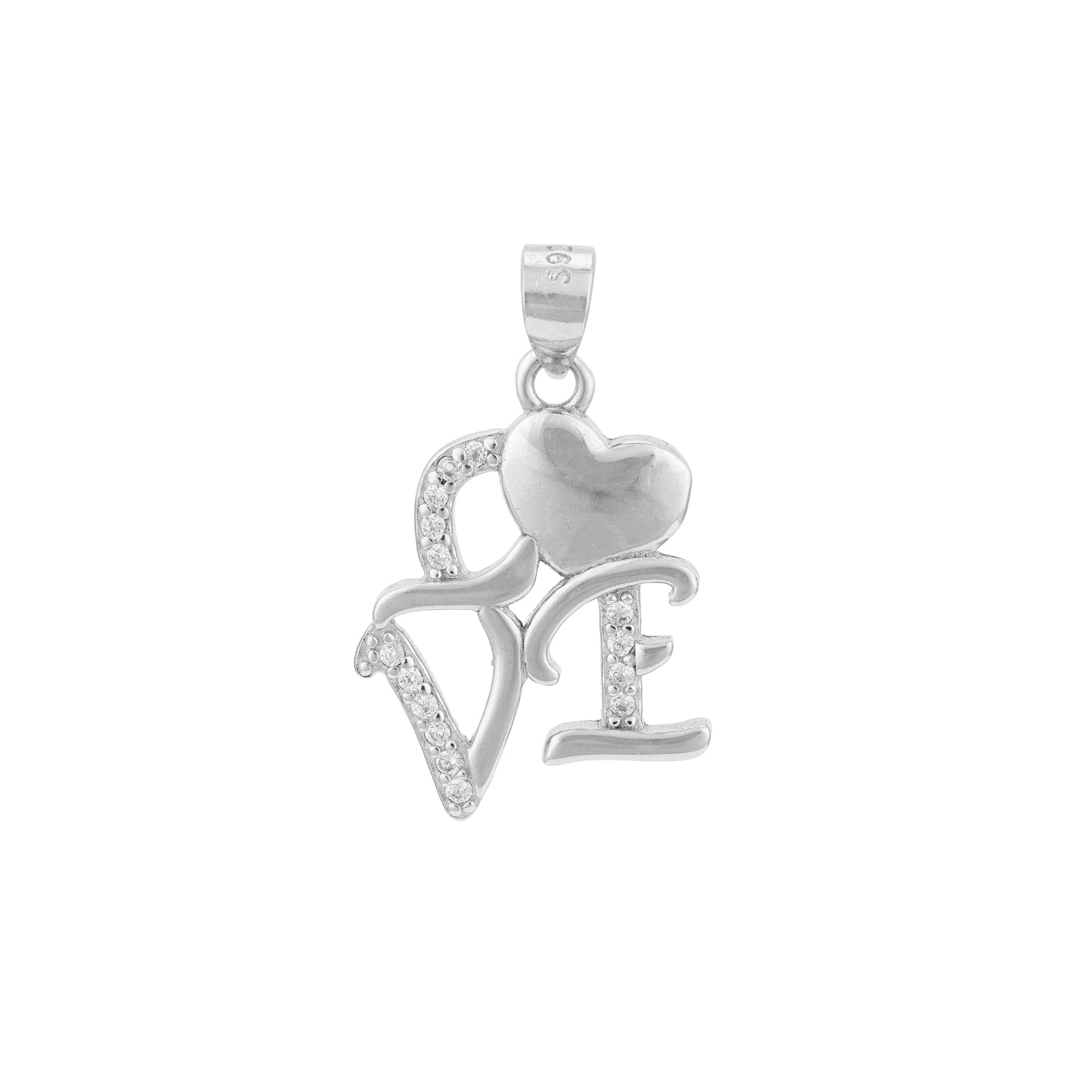 Silver pendant with heart and &