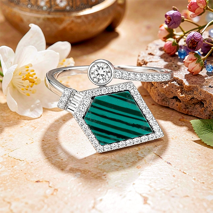 Radiant Malachite Sparkle 925 Sterling Silver Ring