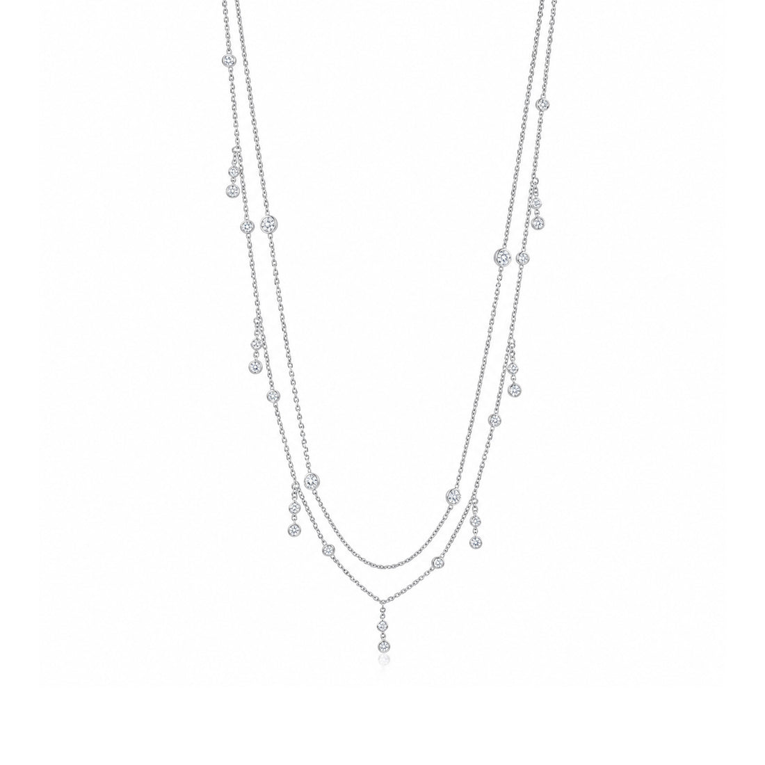 Radiant Multi-Layer Droplet Pendant Necklace 925 Sterling Silver Necklace for Women