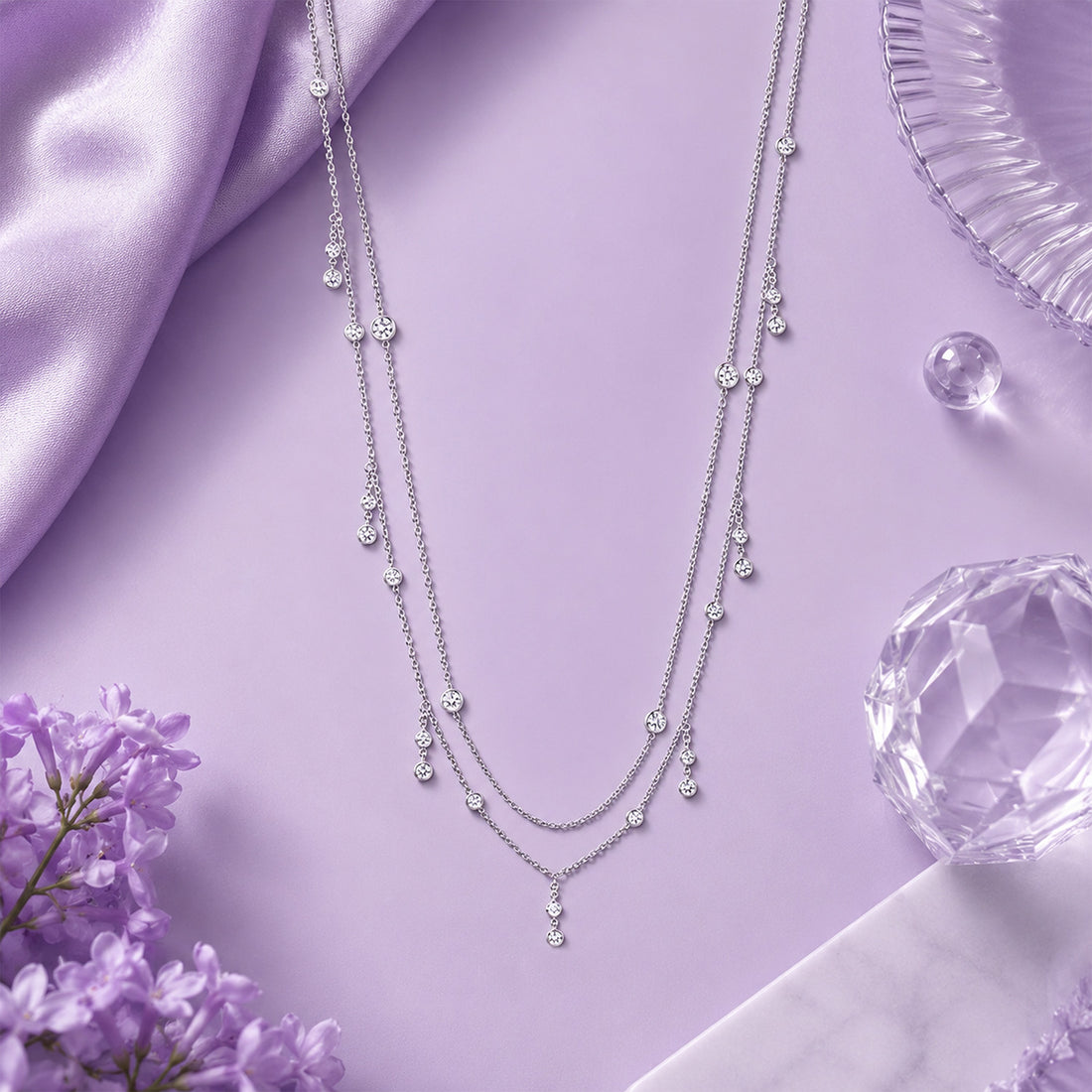 Radiant Multi-Layer Droplet Pendant Necklace 925 Sterling Silver Necklace for Women