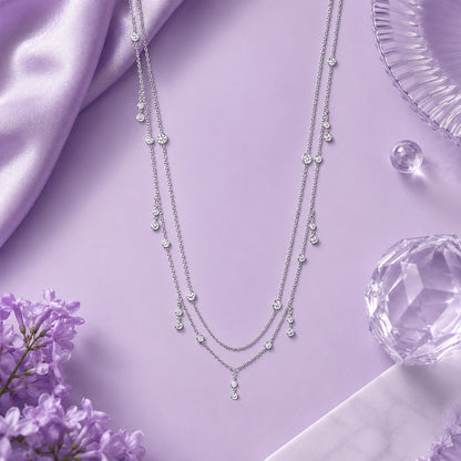 Radiant Multi-Layer Droplet Pendant Necklace 925 Sterling Silver Necklace for Women
