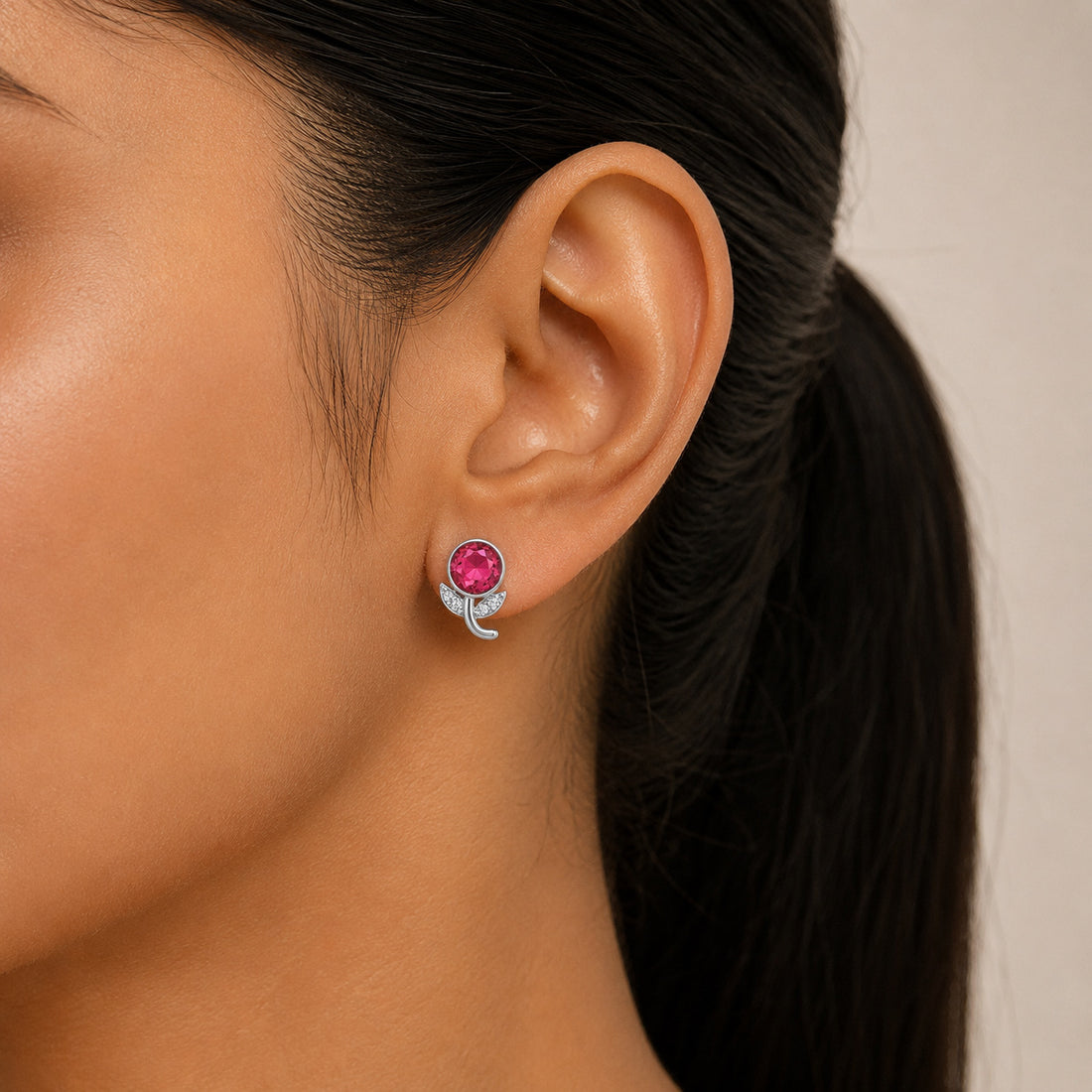 Radiant Pink Crystal 925 Sterling Silver Earring for Women
