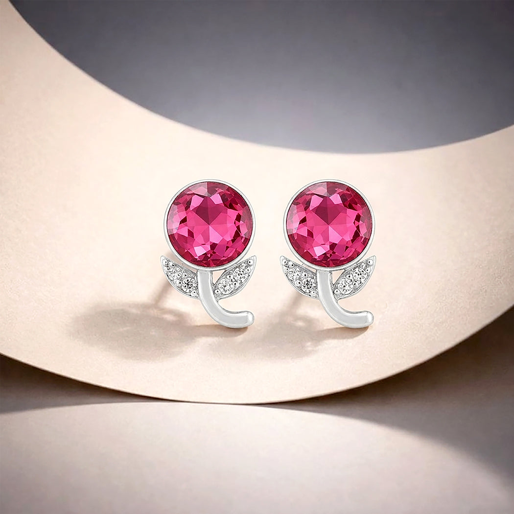 Radiant Pink Crystal 925 Sterling Silver Earring for Women
