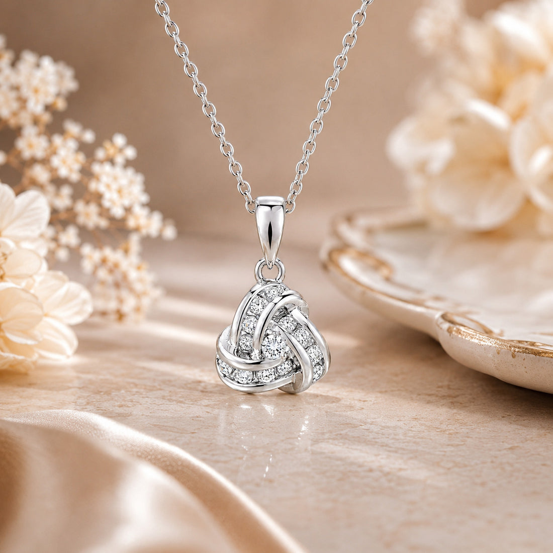 Radiant Three Loop Knot 925 Sterling Silver Pendant for women