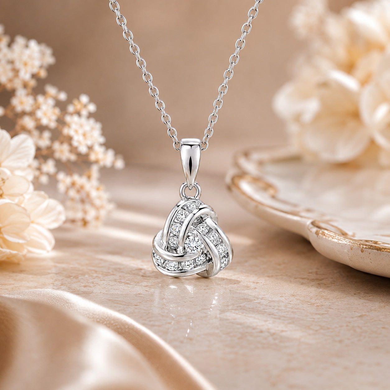 Radiant Three Loop Knot 925 Sterling Silver Pendant for women