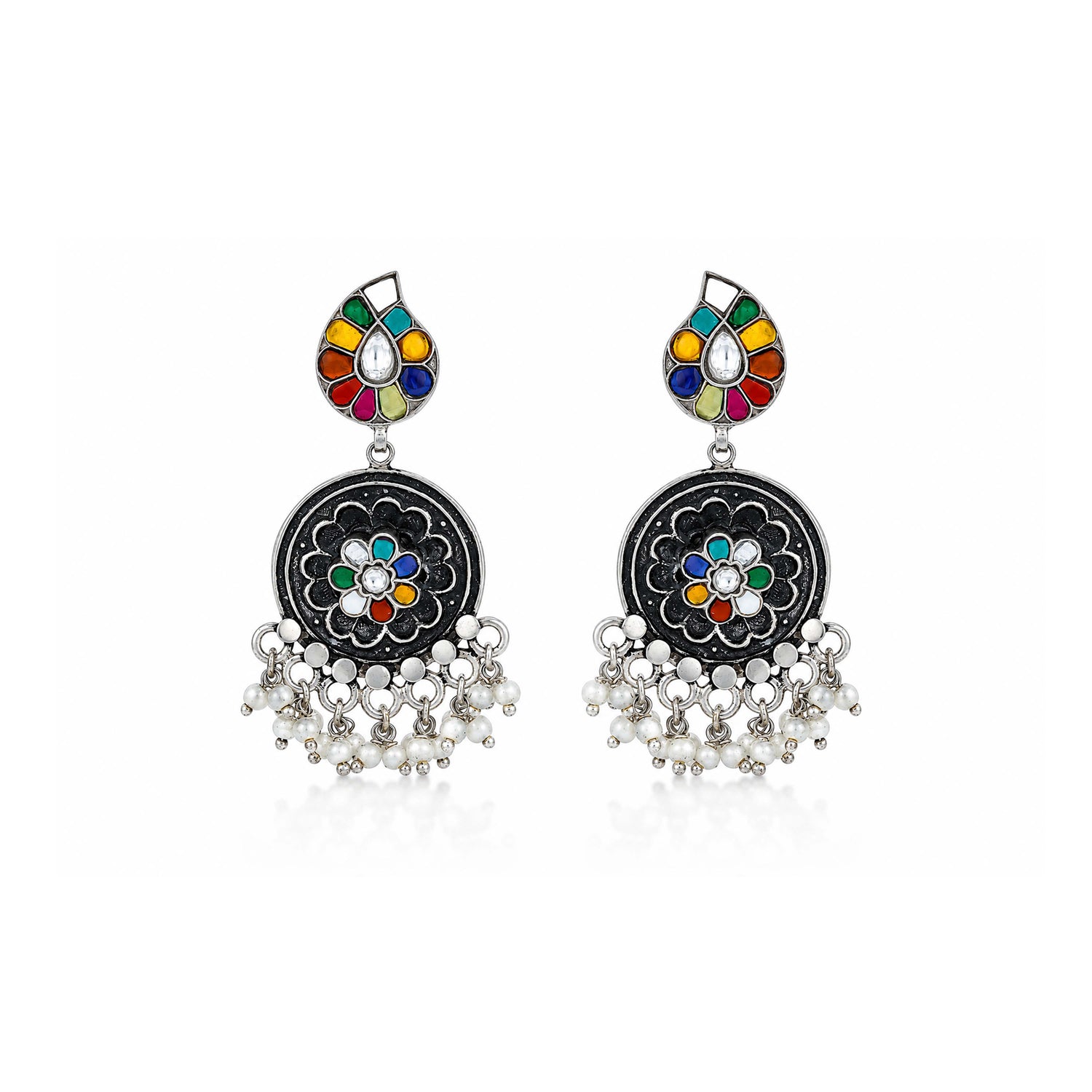 Rainbow Peacock Bloom 925 Sterling Silver Statement Earrings