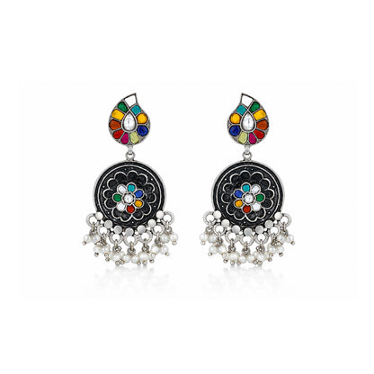 Rainbow Peacock Bloom 925 Sterling Silver Statement Earrings