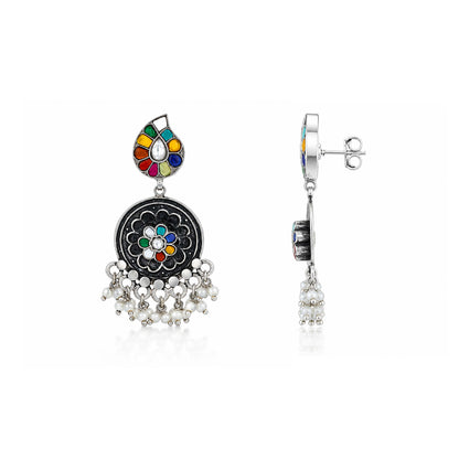 Rainbow Peacock Bloom 925 Sterling Silver Statement Earrings