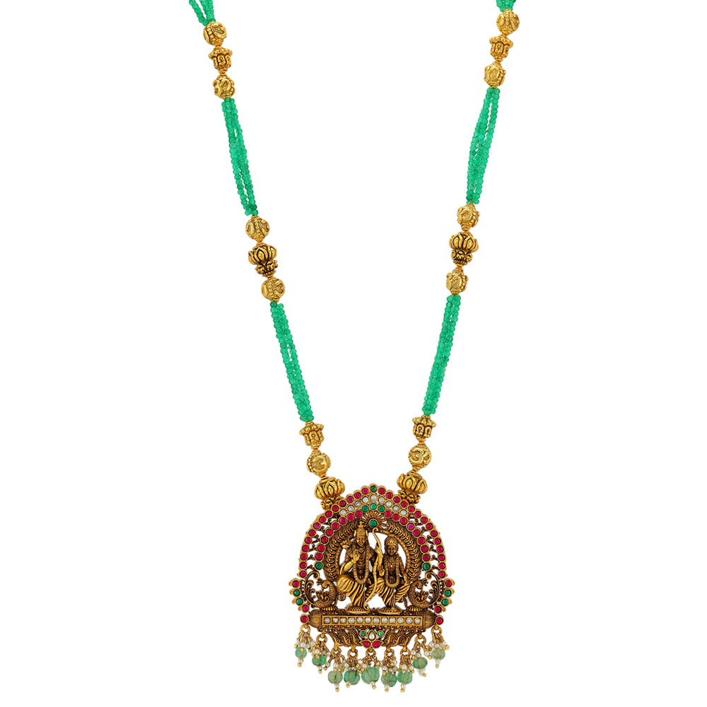 Ram Sita Golden Adornments Pendant 925 Green Beads Haram