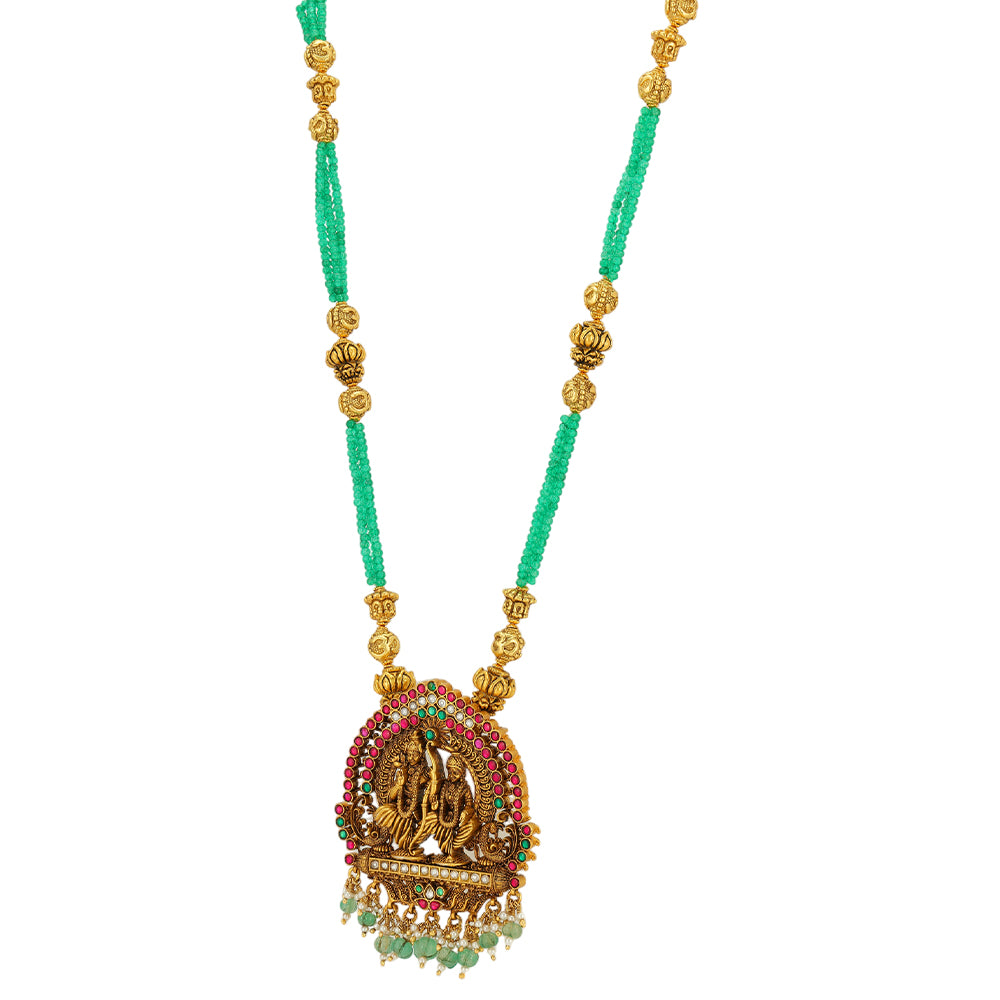 Ram Sita Golden Adornments Pendant 925 Green Beads Haram