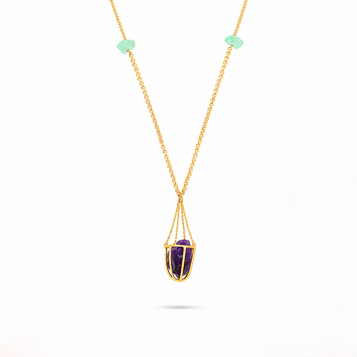 Raw Amethyst Cage Necklace Silver Pendant Chain