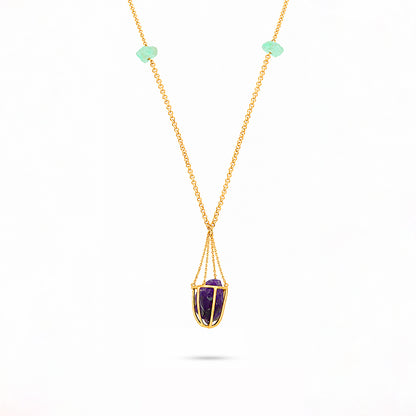 Raw Amethyst Cage Necklace Silver Pendant Chain