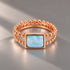 Rectangular Aqua Stone Double Beaded 925 Sterling Silver Ring for Women
